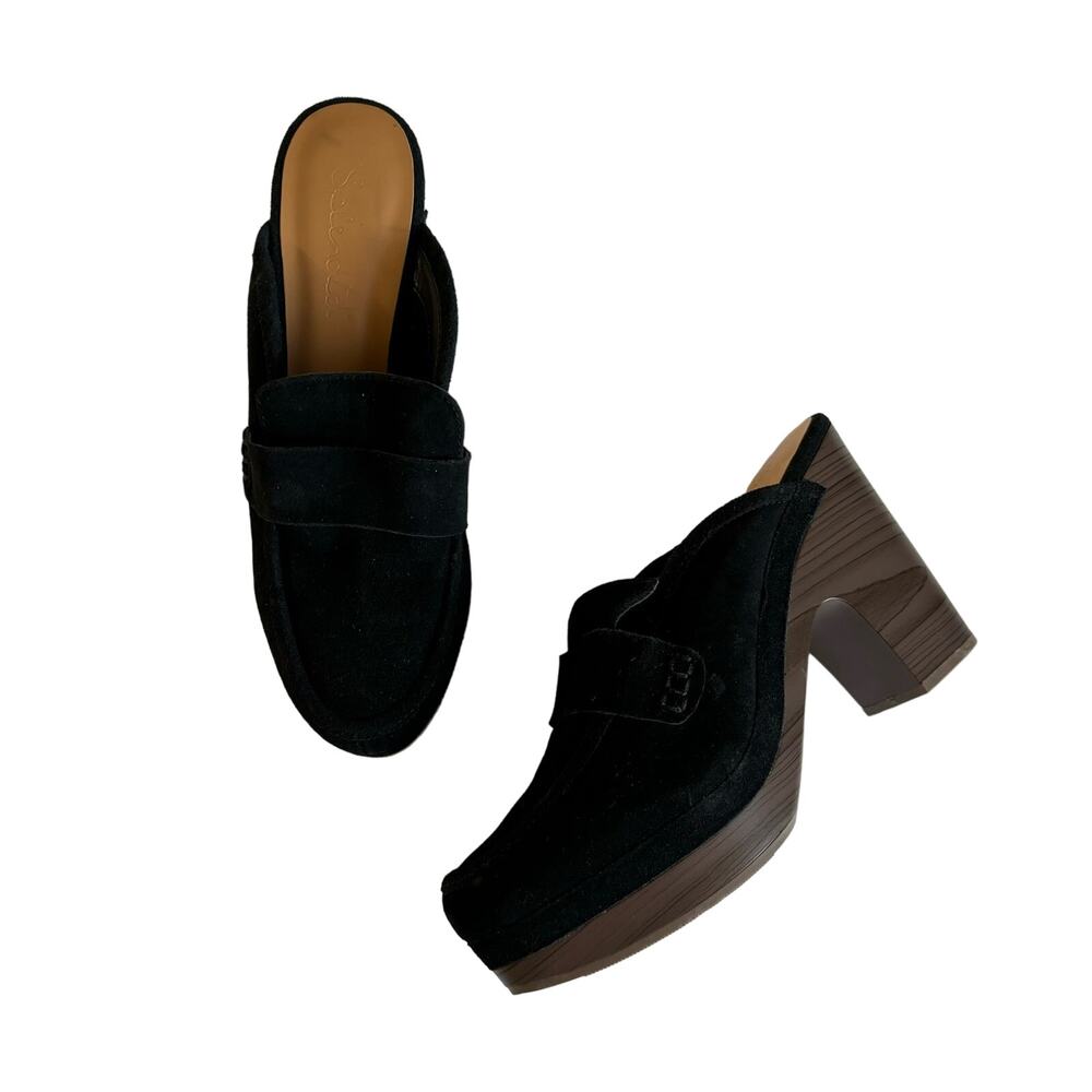 Splendid Women’s Vina Black Suede Platform Block Heel Clogs Size 8